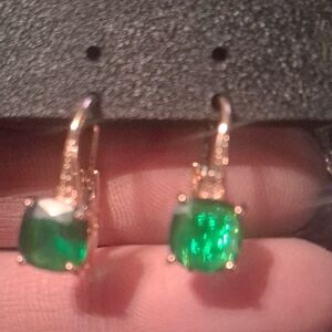 Elegant Green Gemstone And Gold Earrings